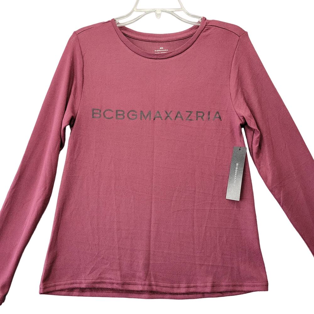 BCBGMaxAzria Purple Shirt NEW $58 Stretch Tee Long Sleeves Logo Women Size M Top